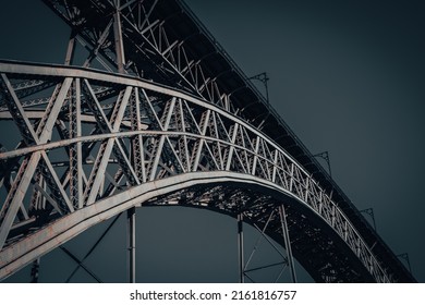 Abstract View Of The The Dom Luís I Arch Bridge, That Spans The River Douro Between The Cities Of Porto And Vila Nova De Gaia In Portugal.