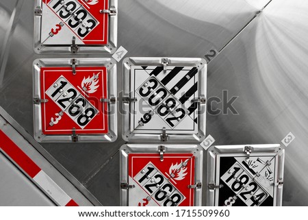 Abstract View of DOT Placards Displayed on the Rear of a Fuel Tanker