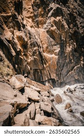 An Abstract View Looking Down at the Large Rock Formation as the Water from Boulder Falls Seeps through