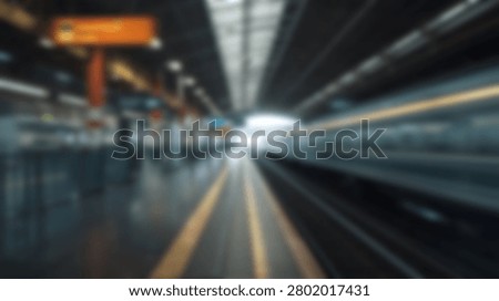 Abstract view of a train speeding into a station with blurred lights and motion streaks creating a dynamic atmosphere.