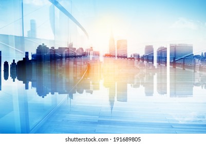 Abstract View of Urban Scene and Skyscrapers