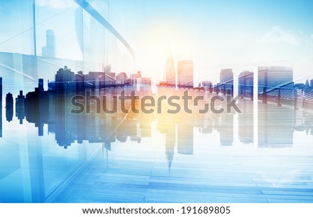 Abstract View of Urban Scene and Skyscrapers