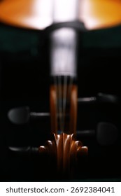 Abstract View of a Violin: Close-up of Strings and Scroll in Artistic Light