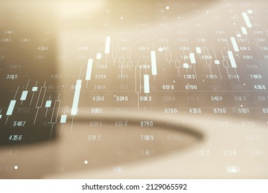 Abstract Virtual Analytics Data Spreadsheet On Modern Interior Background, Analytics And Analysis Concept. Multiexposure