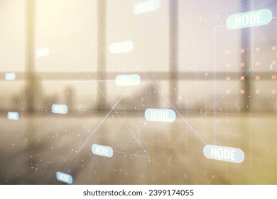 Abstract virtual coding illustration on modern interior background, software development concept. Multiexposure