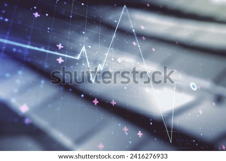 Abstract virtual concept of heart pulse illustration on blurry abstract metal background. Medicine and healthcare concept. Multiexposure