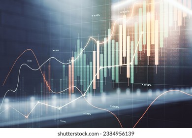 Abstract virtual financial graph hologram on blurry contemporary office building background, financial and trading concept. Multiexposure - Powered by Shutterstock