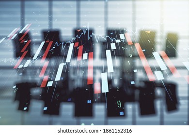 Abstract Virtual Global Crisis Chart And World Map Sketch On A Modern Boardroom Background, Falling Markets And Collapse Of Global Economy Concept. Double Exposure