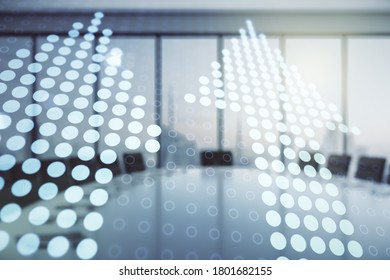 Abstract Virtual Upward Arrows Sketch On A Modern Boardroom Background, Target And Goal Concept. Multiexposure