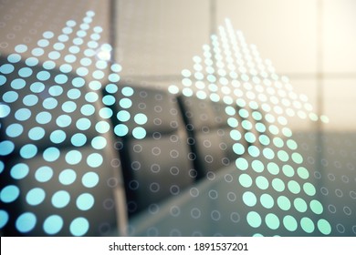 Abstract Virtual Upward Arrows Sketch On A Modern Boardroom Background, Target And Goal Concept. Multiexposure