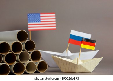 Abstract Vision Nord Stream 2 US Sanction, Gas Pipes And Flag Of Russia, Germany