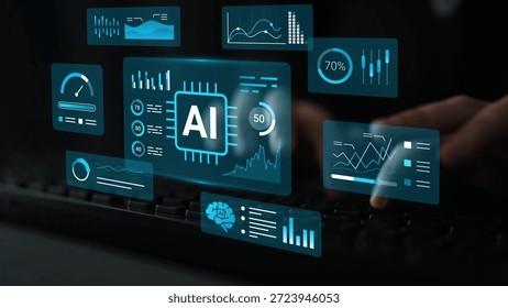 Abstract Visualization of Artificial Intelligence Metrics and Data Analysis with Modern Graphs and User Interaction on a Digital Screen Gluon.
