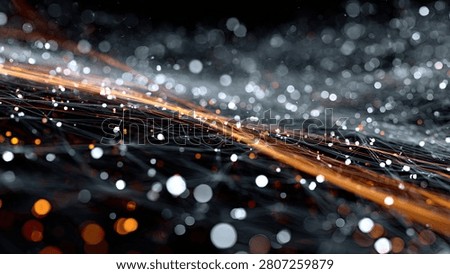 An abstract visualization of digital data streams, with glowing light particles and energetic trails against a dark background.