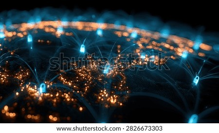 Abstract visualization of a glowing digital network connecting cities across the globe, symbolizing data flow and cybersecurity.