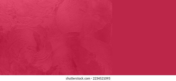 Abstract viva magenta painted texture as background with copy space. Pattern in trendy color 2023 year Viva Magenta. Vintage blank backdrop