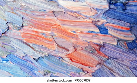 Abstract Wallpaper Of Oil Painting With Brush Strokes In Cool Colors.