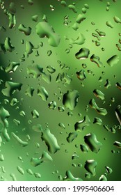 Abstract water droplets on the glass with a colored blurred background