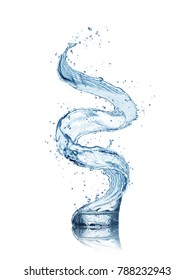 Abstract Water Splash In Spiral Shape With Glass, Isolated On White Background.