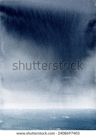 Abstract watercolor impression painting. Artist s drawing, ready for print. Abstract watercolor seascape. Moody rainy horizon over the ocean.
