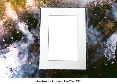 Abstract water-snow-ice element background with a white caption frame