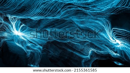 Abstract wave of digital weave lines connecting network dots and dark background . Modern 3D mesh pattern design geometric showing futuristic computer science technology concepts .