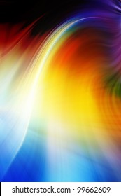 Abstract wavy background in blue, yellow and red tones.
