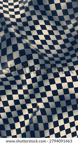 Abstract wavy checkerboard pattern background. Distorted checkered texture in modern retro style for textile and fashion design.