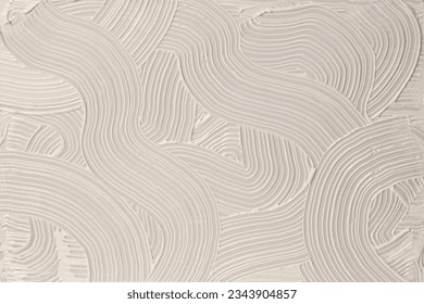 Abstract white and beige color oil and acrylic wave painting wall. Canvas relief hand drawn grunge texture background.
