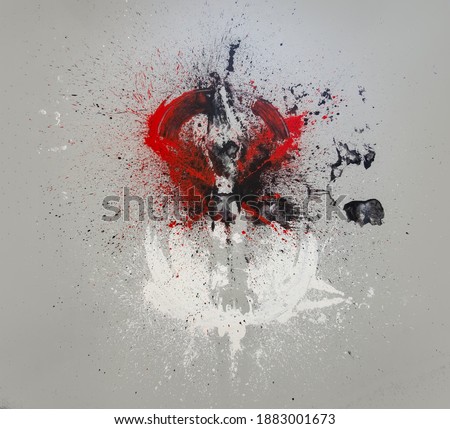 Abstract white, black, red, gray paint background, multicolored paint splash, Color, free stain icon, acrylic painting, copy space