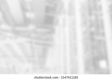 Abstract White Blurred Interior Airport Hallway Background. - Shutterstock ID 2147411185