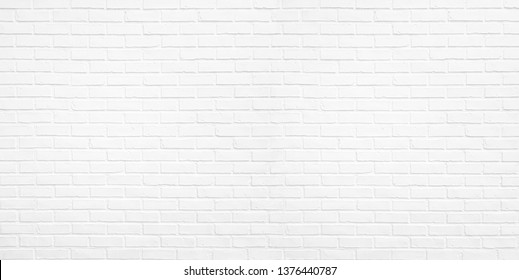 Abstract white brick wall texture for pattern background. wide panorama picture.