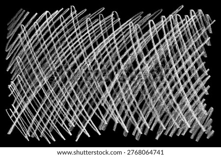 Abstract white chalk scribble lines forming dense crosshatch texture, isolated on black background