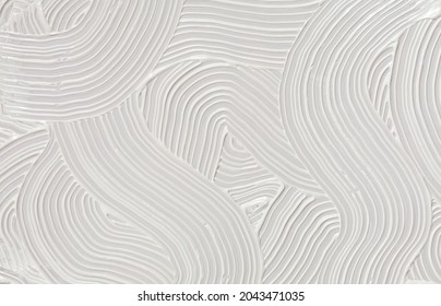 Abstract white color acrylic wave wall painting. Canvas vintage grunge texture horizontal background. - Shutterstock ID 2043471035