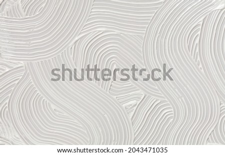 Abstract white color acrylic wave wall painting. Canvas vintage grunge texture horizontal background.