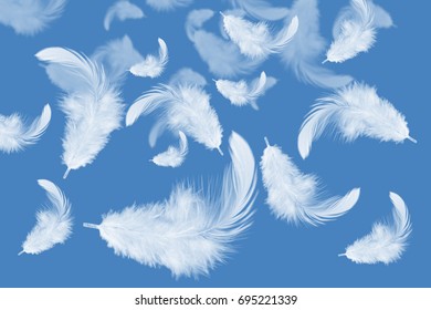 Abstract White Feathers Falling Blue Sky Stock Photo 695657836 ...