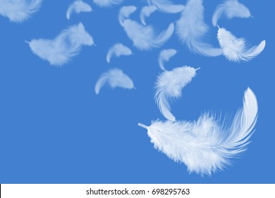 Abstract white feathers falling in  blue sky - Shutterstock ID 698295763