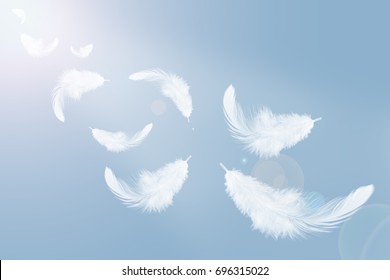 Abstract White Feathers Flying In The Air