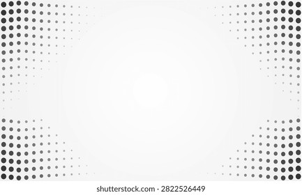 Abstract white vector background featuring black halftone dot pattern corners.