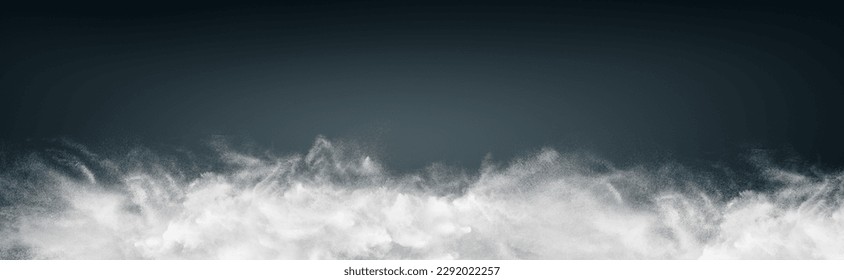 Abstract wide horizontal design of white powder snow cloud explosion on dark background - Shutterstock ID 2292022257