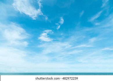 Abstract Windy Clear White Cloud On Light Blue Sky Sea In Morning Sunny Summer Nature Background Concept Vivid Fog Banner Bali, Wide Asia Wind Gloomy Horizon Spring Weather Travel Ocean Skyline 2022