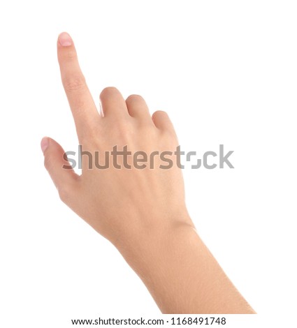 Abstract young woman's hand on white background