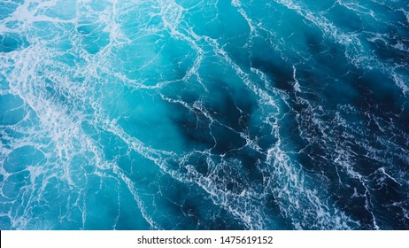   Abstraction Of Sea Foam In The Ocean. Dark Water, Storm Waves