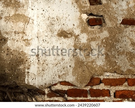 Abtract background texture of Walls are not yet finished,  red bricks and cement used for plastering. Make it look like art. Objects can be placed on this image and made into advertisements, artwork,  ストックフォト © 