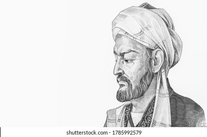 Abu Ali ibn Sina (Avicenna), great scientist, Persian encyclopaedist of the Tajik people. Portrait from Tajikistan  Banknotes.
