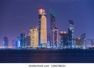 Abu Dhabi City Cornish Shot At Night. UAE. 