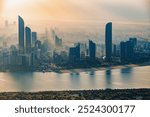 Abu Dhabi Skyline Morning Mist Panoramic Landscape Aerial View