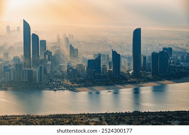 Abu Dhabi Skyline Morning Mist Panoramic Landscape Aerial View - Powered by Shutterstock