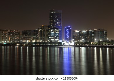 Abu Dhabi Skyline At Night, United Arab Emirates