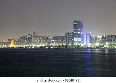 Abu Dhabi Skyline At Night, United Arab Emirates