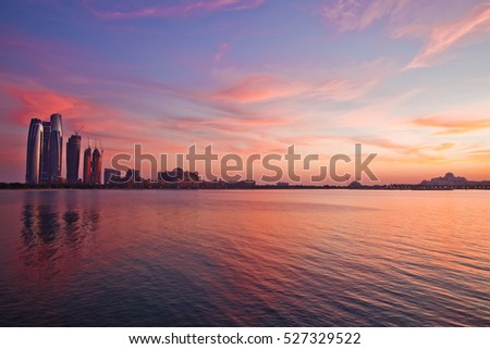Abu Dhabi skyline at the sunset